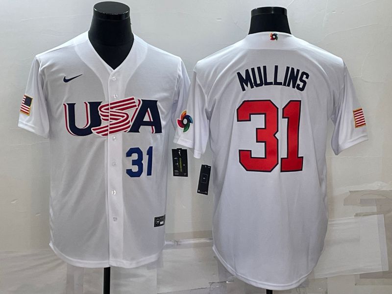 Men 2023 World Cub USA 31 Mullins White Nike MLB Jersey1